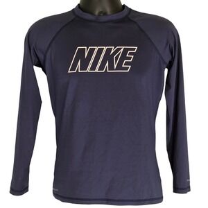 Nike Swim Rash Guard‎ UPF 40+ Dri-FIT Long Sleeve Swimming Shirt Blue Mens M
